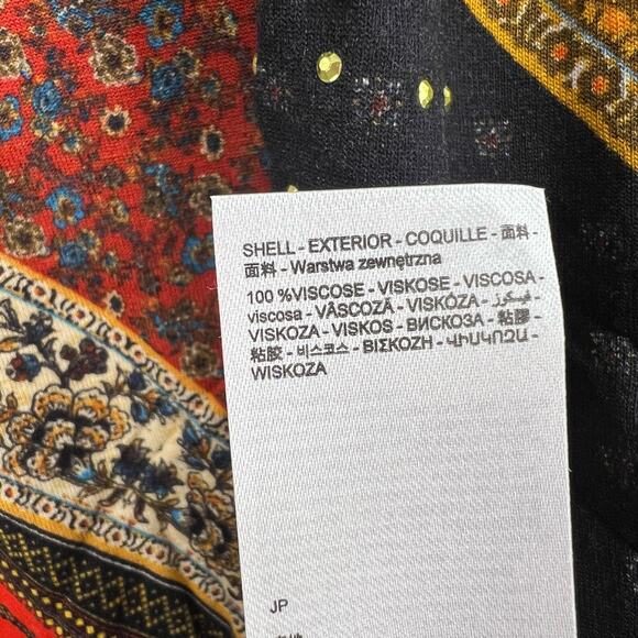 Desigual Top US XS V Neck Long Sleeve Boho Patterned Studdded New - Picture 5 of 6